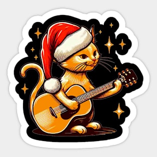 Gato dorado navideño con guitarra 2 Sticker